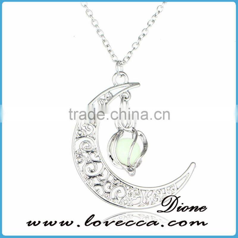 Moon yellow green luminous pendant necklace glow in the dark glowing neckalce