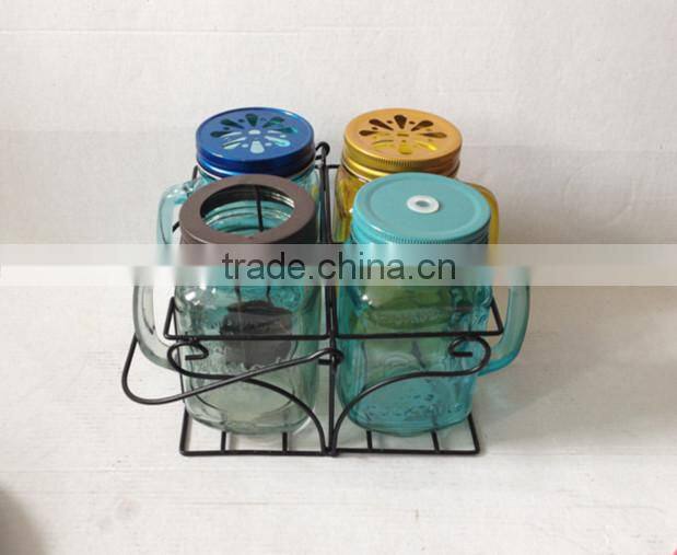 4 pcs promotional glass beverage mug with lid and straw