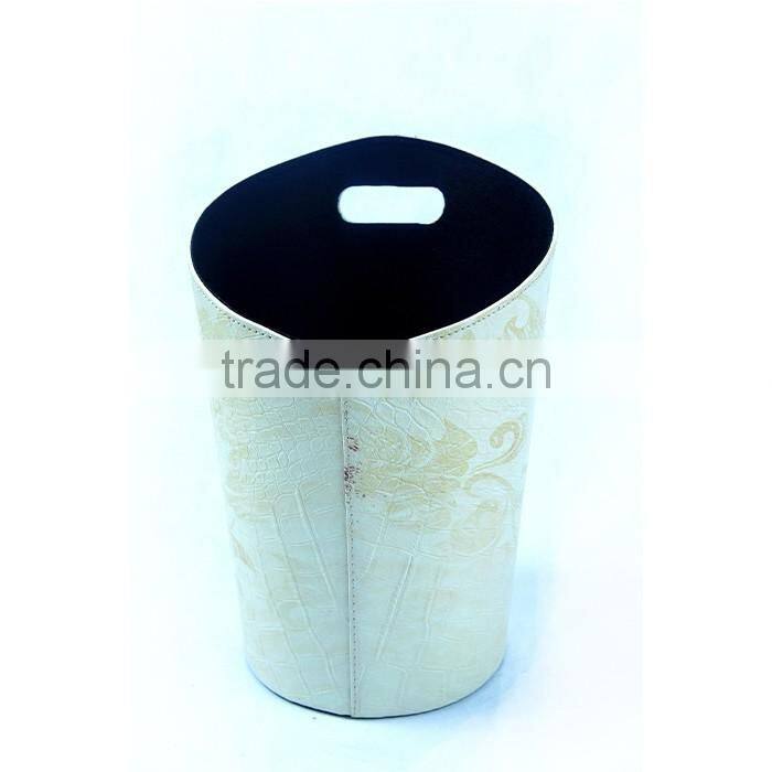 Hot Sale Bird And Birdcage Office Decorative Faux Leather Trash Can With Handle