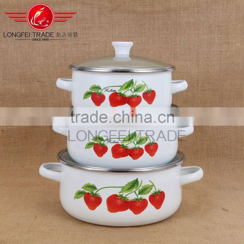 White enamel cooking pot with beautiful can custom decals
