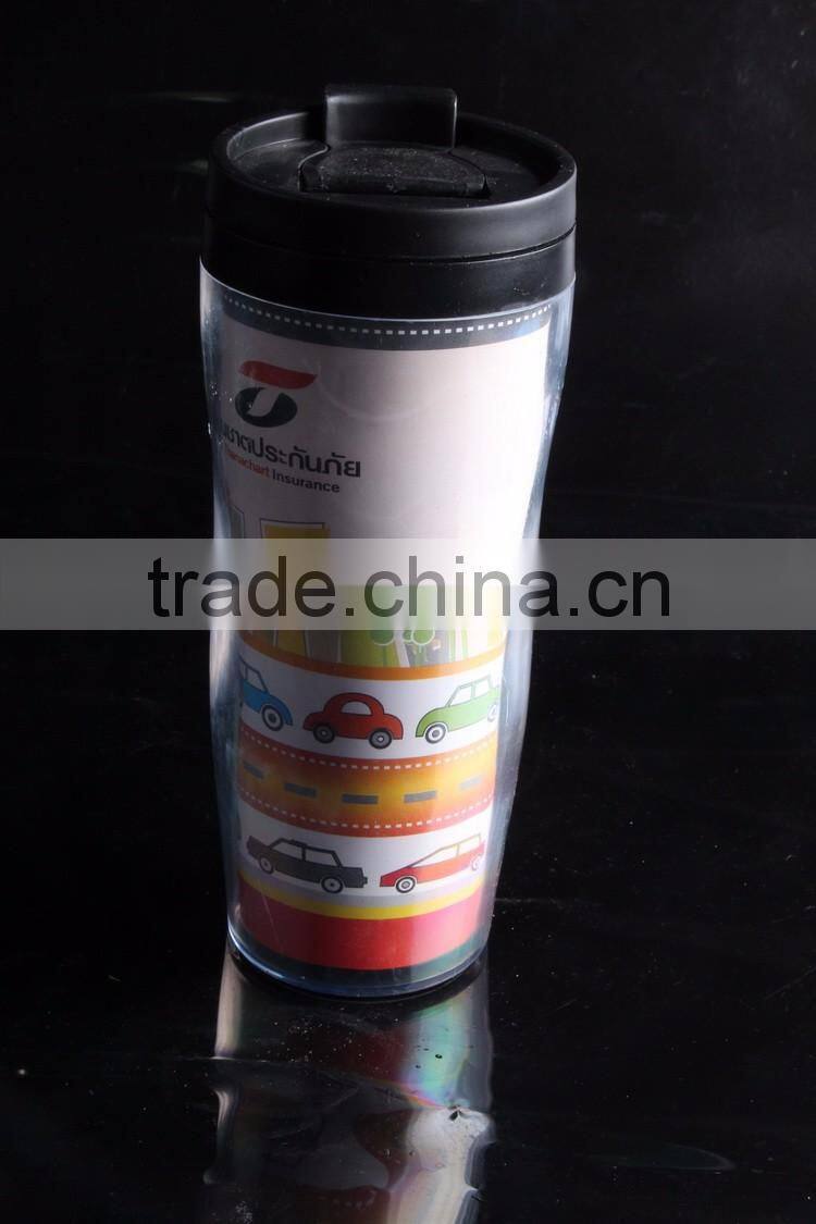 12oz Cheap Double Wall Travel Plastic Coffee Mug With Wall Paper