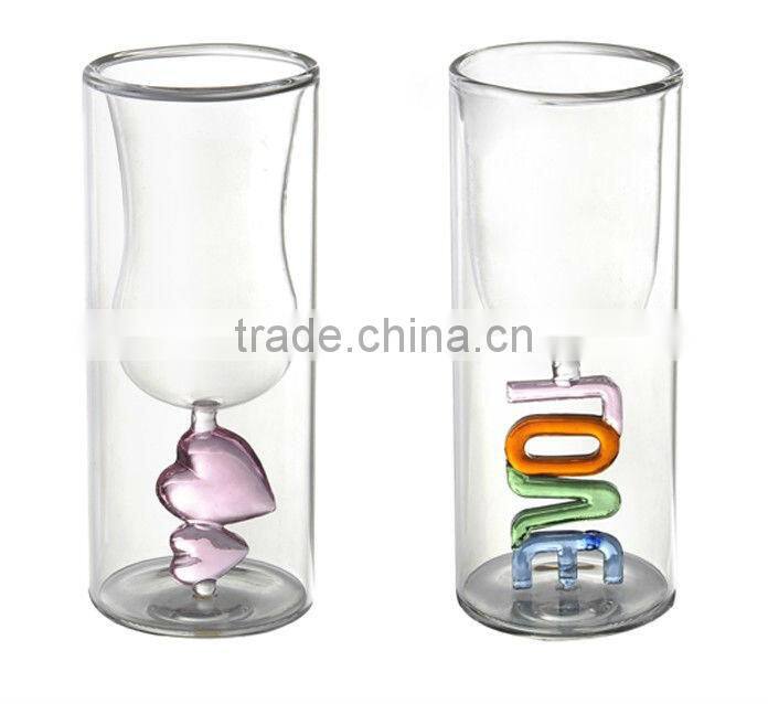 New design high quality double wall glass cup