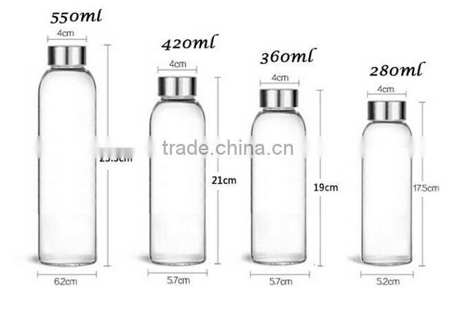 Borosilicate Glass water Bottle Container with Nylon Water Bottle Sleeve