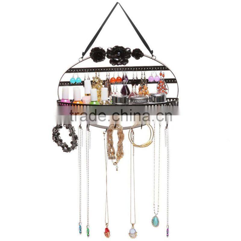 Black Flower Metal Hanging Jewelry Organizer Earring Hanger Hooks