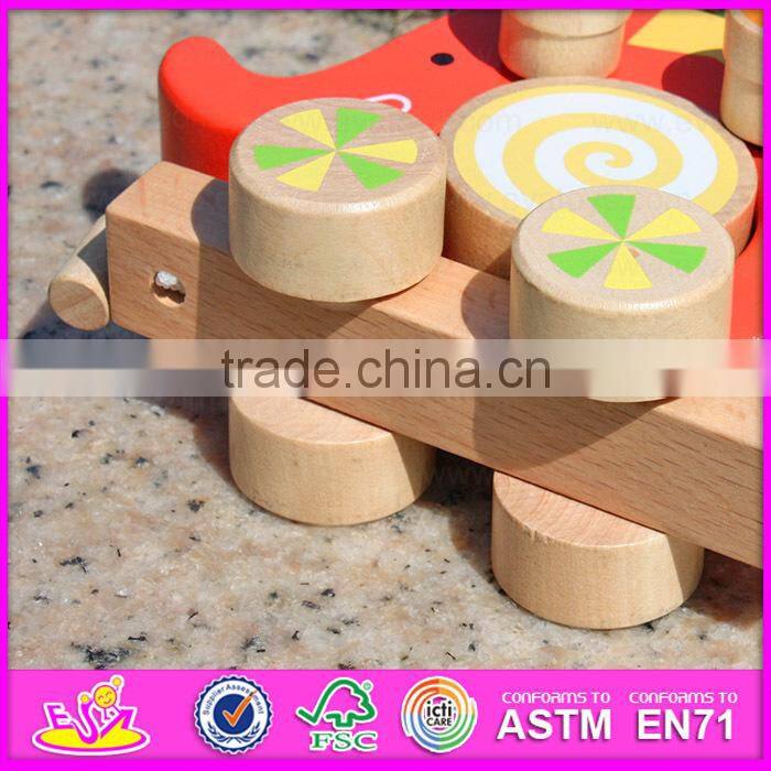 Top grade hot sale wooden toy pull cart for kids,Elephant design wooden string cart pull back toy car W05B075-A2