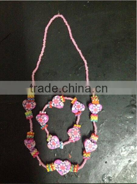 pink kids necklace clay bead necklace/jewelry