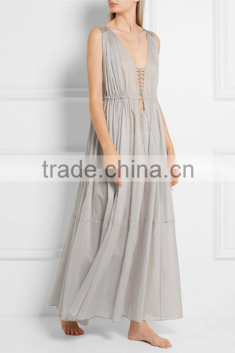 Sexy Flowing Cotton-mousseline Maxi Long Dress With Front Lace Up Western Dresses Names 2016 HSD5777