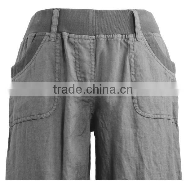 Wide waist band big pocket loose fitting drawstring embellished linen cargo pants