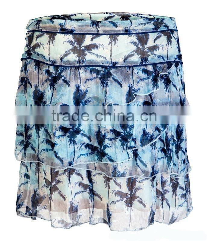2015 Hot Sale Fashion Short Skirt print tidred Ruffle Trendy Designer Ladies Skirts