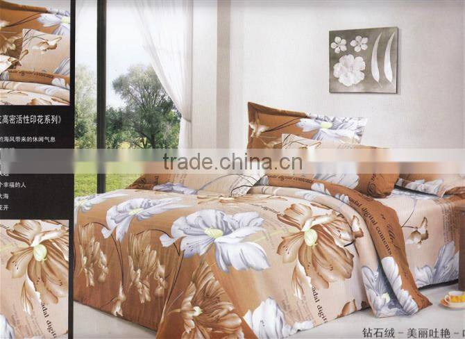 100%polyester disperse printed jacquard sun flower diamond velvet bedding set