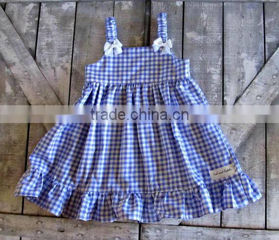 2017 new style Baby Clothes cheap wholesale red and blue Children's Boutique summer baby girl's plaid dress