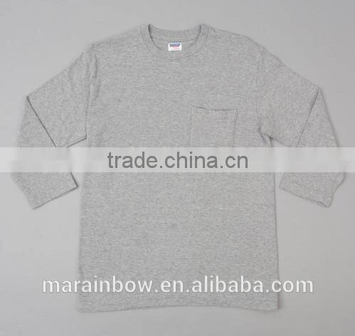 Mens 3/4 Sleeve T-shirt 100% Cotton Plain Gray T shirts Wholesale Navy Blue Pocket T-shirt Mens Blank Pocket Tee