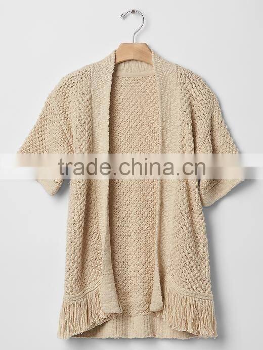Cute girl open fringe cardigan sweater no button