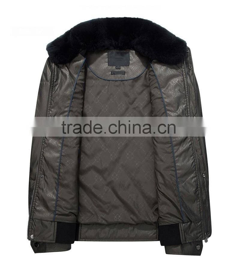 Top Quality Real Fur Collar Embossed Fabric Heavy Padding Casual Jacket For Man