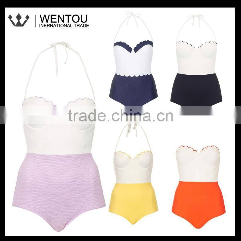 New Design Double Scallop Trim Swimsuit