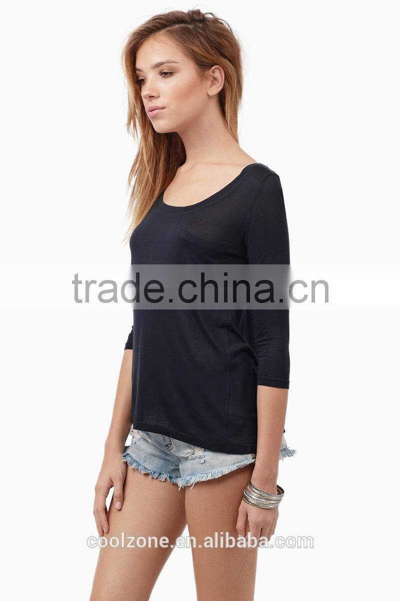 Regular fit long sleeves plain t-shirts wholesale blank t shirts woman