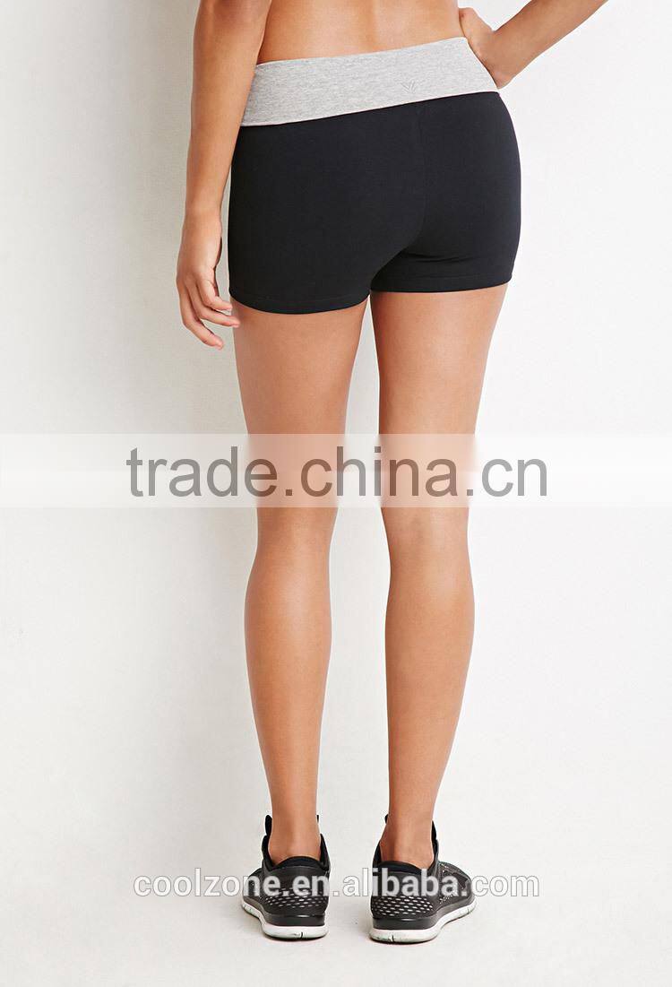 Wholesale foldover waist colorblocked yoga shorts,lady running shorts