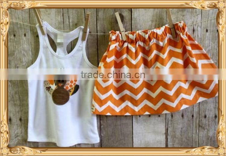 Thanksgiving day chevron turkey outfits smocked children clothing wholesale orange chevron turkey outfits