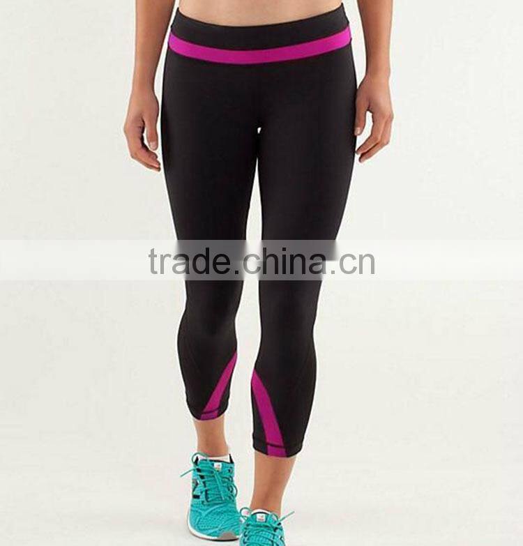 2015Wholesale 100% polyester womens slim fit 3/4 sports pants T-6