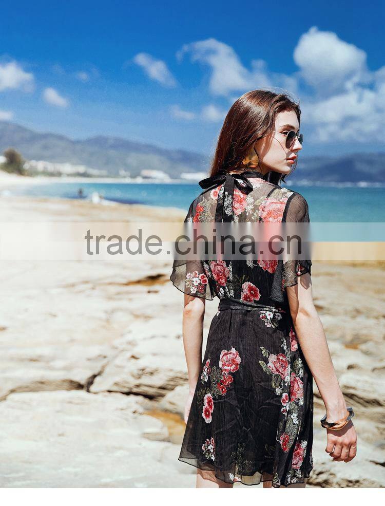 2017 new trend summer dresses for women sexy backless perspective printing chiffon beach fashion dresses