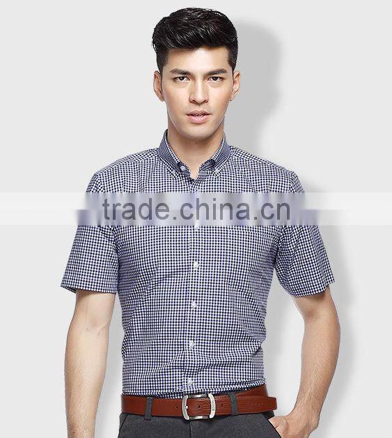 custom style cotton no pocket short sleeve plaids & check men shirt
