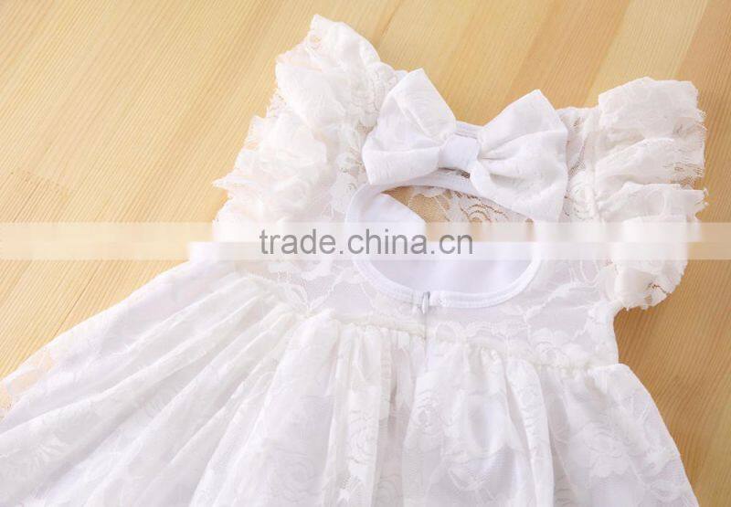 Top quality flutter sleeve flower baby lace dress girls maxi M6102001