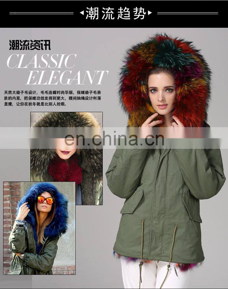 Hot Selling warm raccoon parka coat with fur hood snow real fur jackets