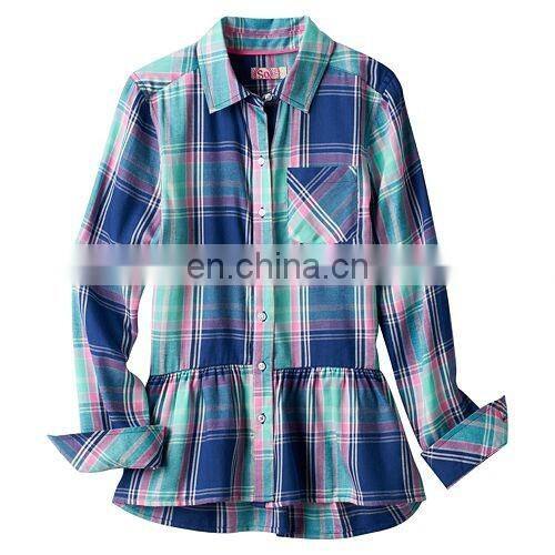 Long Sleeve Kid Shirt, Girls 7- 16 & Plus Size Perfectly Soft Button-Front Peplum Plaid Shirt