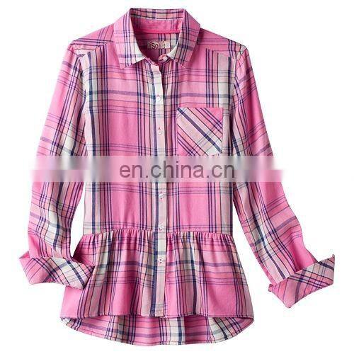 Long Sleeve Kid Shirt, Girls 7- 16 & Plus Size Perfectly Soft Button-Front Peplum Plaid Shirt