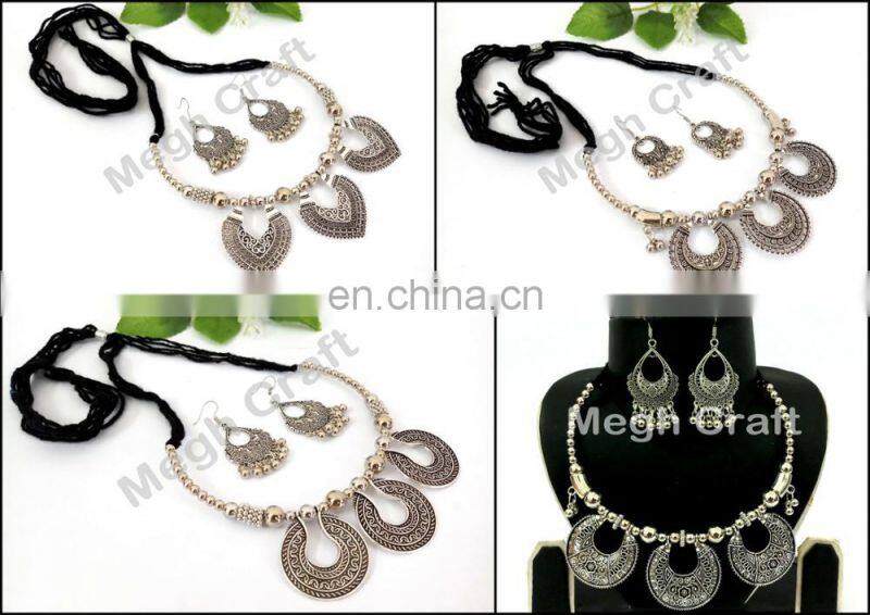 Vintage Gypcy Style Oxidized Pendant Set- Navratri Special Banjara Necklace- Women Navratri Wear Oxidized Necklace set