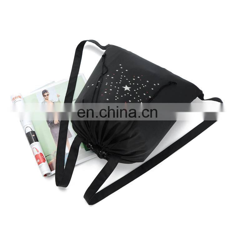 Custom black canvas glitter drawstring duffle backpack bag