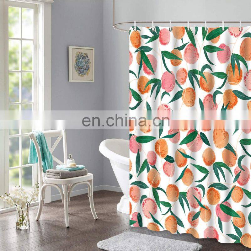 Hot sale Orange pattern digital printing shower curtain with hooks