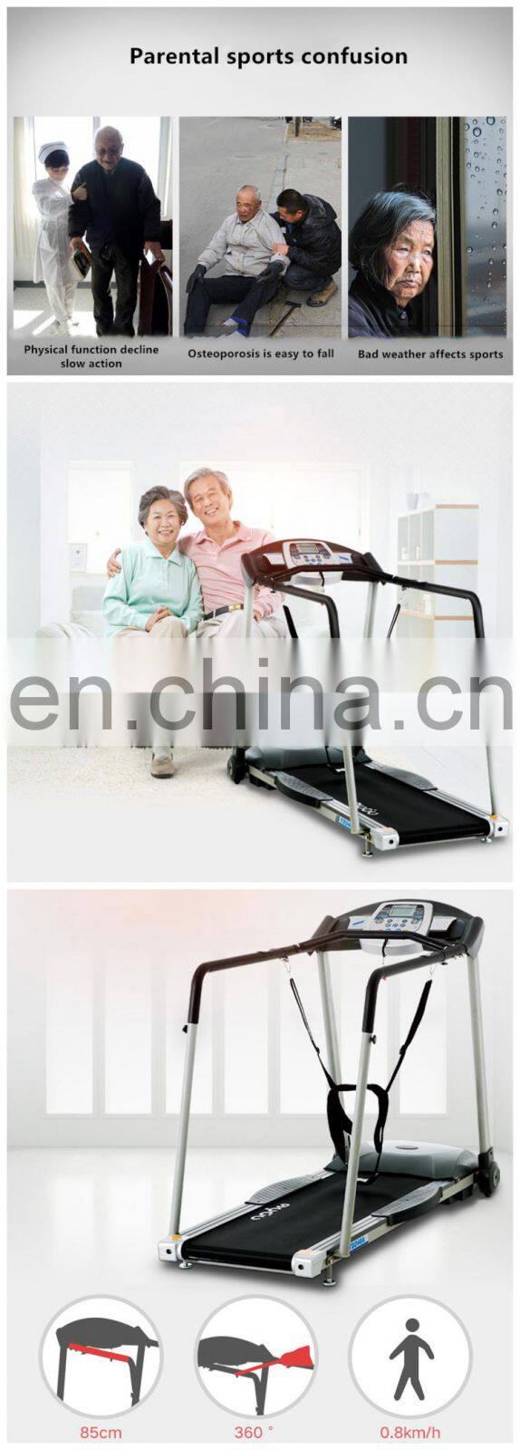 Life fitness body strong electric walking treadmill for old man with belt and handrail home gym fitness