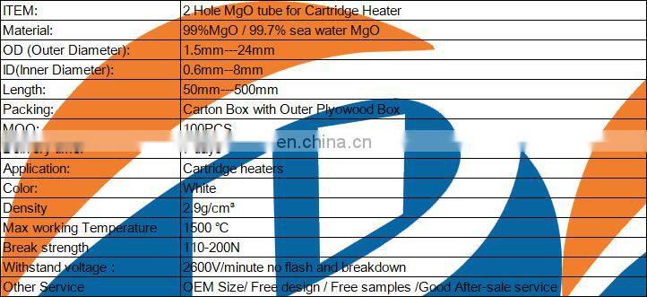 High Quality 2hole 4 hole MgO Tubes used for Cartridge Heater Insulator
