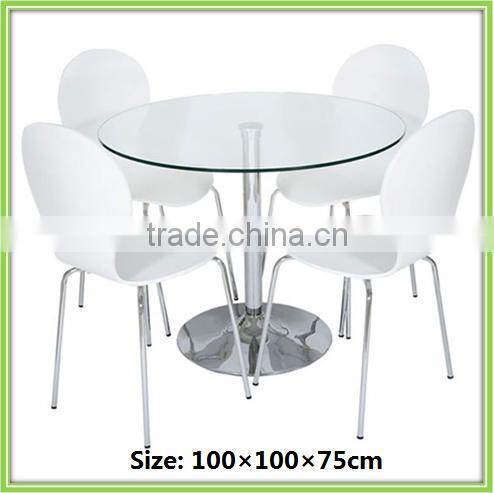 Tempered Glass Metal Frame Round Cheap 4 Seater Dining Set
