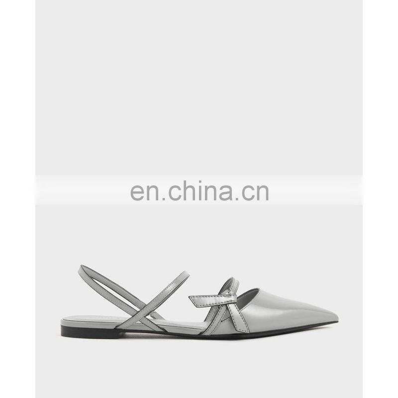 New arrival latest stylish design women  front knot tie sling back pointed toe flat ladies sandals shoes