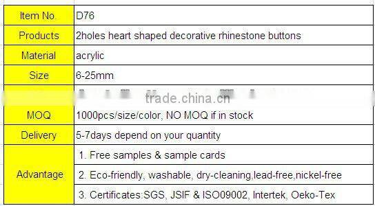 2holes heart shaped decorative acrylic stones