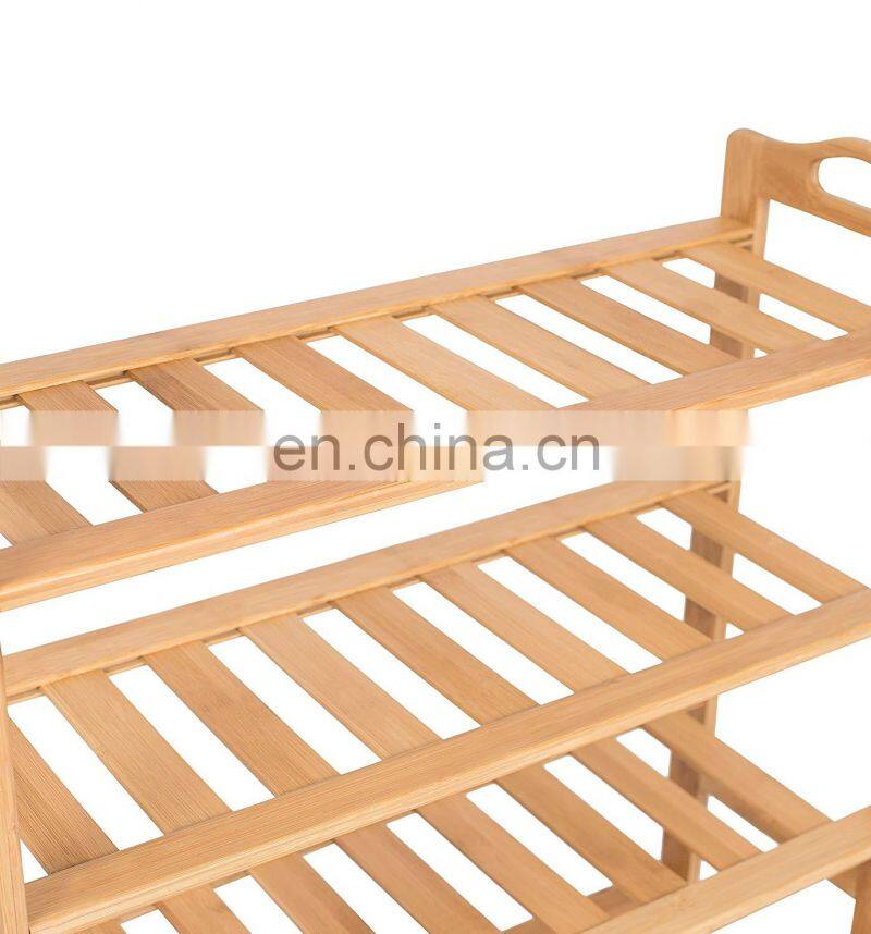 HOME Free Standing Bamboo Shoe Rack with Handles | 6 Tier | Wood | Closets and Entryway | Organizer | Fits 18 Pairs