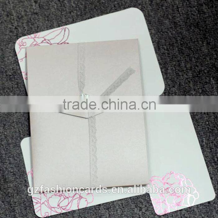 2014 New Luxury Lace Pocket Wedding Invitations