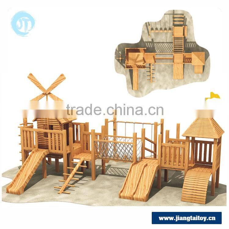 JT16-12401 Unique designed full large wooden children outdoor playground equipment