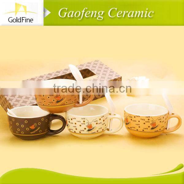 Ceramic coffee soup mug with handle & spoon