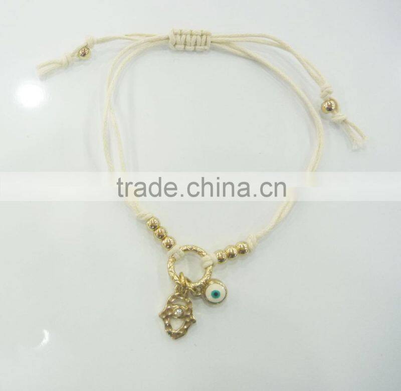 FASHION BRAIDED HAMSA HAND,EVIL EYE ADJUSTABLE BRACELET WITH CRYSTAL STONES