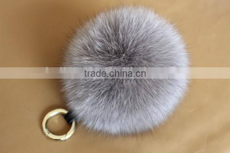 New Arrival Hot Selling 100% Real Fox Fur Pom Pom Leather Key Rings