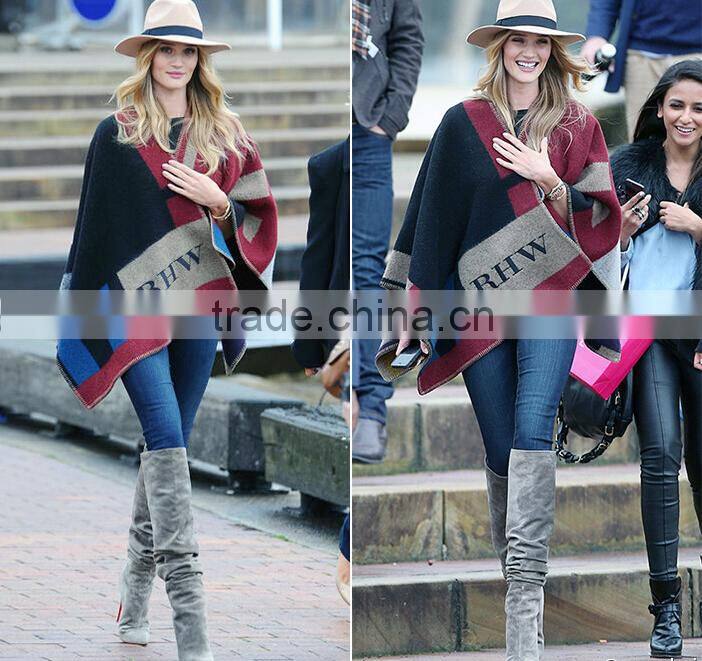 Wholesale New Winter Thicked Classical Assorted Color Plaid Jacquard Ladies Wool Poncho