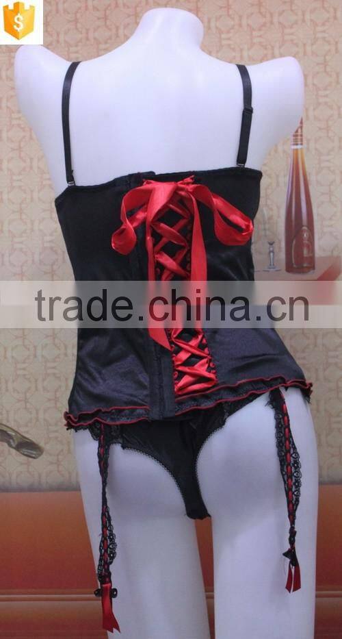 black red sexy shapewear,slimming body suit with red bow