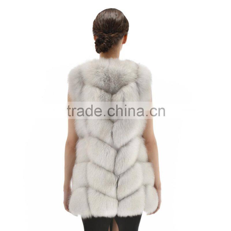 2015 Winter Latest design Long Style Nature Fox Fur Vest With trimming
