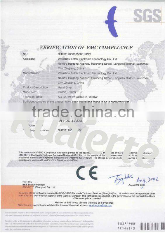 Stainless steel 304 high speed hand dryer