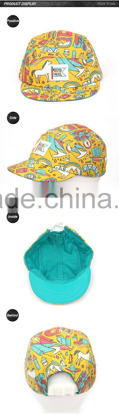 5 panel printed pattern flat bill baby hat wholesale