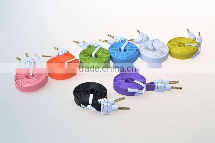 Gold plated Flat aux audio cable 3.5mm audio cable braided 3.5mm stereo jack cable