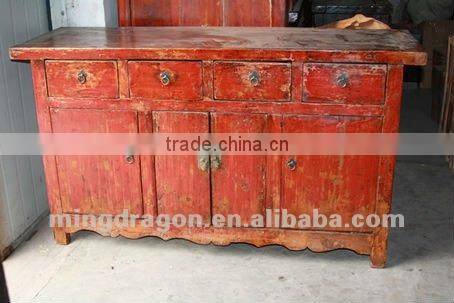 Chinese antique furniture pine wood red Four Door Four Drawer Cabinet